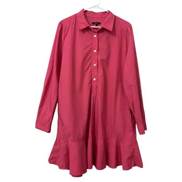 Quince Poplin Drop Waist Shirt Dress Large 100% Organic Cotton Pink Preppy Chic - Picture 12 of 12